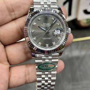 Super Clone Rolex Datejust 41mm, Grey Rhodium Diamond Dial, Jubilee 126334-0006 Mint 2022
