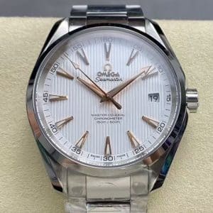 Aqua Terra Super Clone White Dial with Rose-Gold Indexes