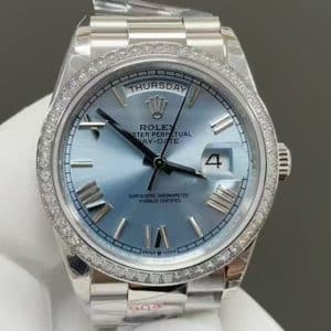 Rolex Day-Date 40 Ice Blue Roman Dial with Diamond Bezel