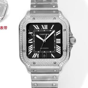 AF Factory Cartier Santos Diamond Black Dial — Where Power Meets Midnight Elegance Replica