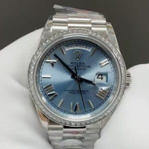 Rolex Day-Date 40 Ice Blue Roman Dial with Diamond Bezel