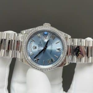 Rolex Day-Date 40 Ice Blue Roman Dial with Diamond Bezel