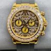 Custom Super Clone Gold Daytona – Diamond Pattern Dial × Baguette Bezel × Black Rubber Style (China, Custom Workshop)
