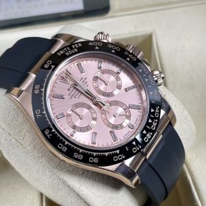 Super Clone Everose-Tone Daytona with Sunburst Pink Dial and Black Rubber Style Strap