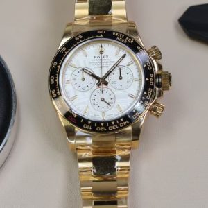 Super Clone Gold Daytona – Meteorite-Style White Dial × Black Bezel (China, High-Grade Build)