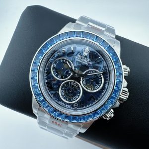 Custom Super Clone Daytona – Blue Sapphire-Style Bezel × Transparent Skeleton Dial (Modified Build, China)