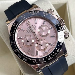 Super Clone Everose-Tone Daytona with Sunburst Pink Dial and Black Rubber Style Strap