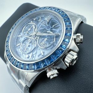 Custom Super Clone Daytona – Blue Sapphire-Style Bezel × Transparent Skeleton Dial (Modified Build, China)