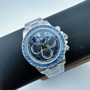 Custom Super Clone Daytona – Blue Sapphire-Style Bezel × Transparent Skeleton Dial (Modified Build, China)