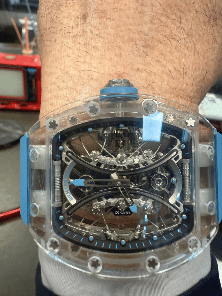 RMF Factory Close-up photos and feedback of Richard Mille transparent tourbillon movement