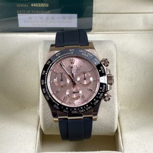Super Clone Everose-Tone Daytona with Sunburst Pink Dial and Black Rubber Style Strap