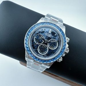 Custom Super Clone Daytona – Blue Sapphire-Style Bezel × Transparent Skeleton Dial (Modified Build, China)