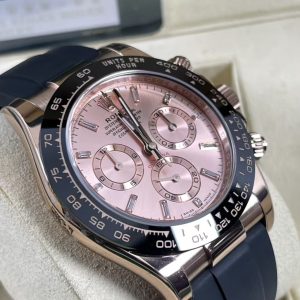 Super Clone Everose-Tone Daytona with Sunburst Pink Dial and Black Rubber Style Strap
