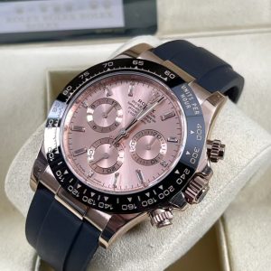 Super Clone Everose-Tone Daytona with Sunburst Pink Dial and Black Rubber Style Strap