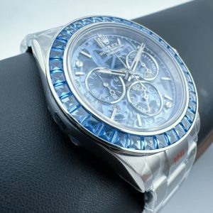 Custom Super Clone Daytona – Blue Sapphire-Style Bezel × Transparent Skeleton Dial (Modified Build, China)