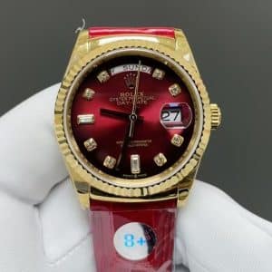 Day-Date Red Sunburst Dial – Diamond Index, 8+ Factory (China Super Clone)