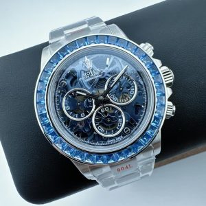 Custom Super Clone Daytona – Blue Sapphire-Style Bezel × Transparent Skeleton Dial (Modified Build, China)
