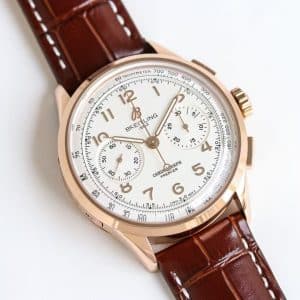 Super Clone Breitling Premier Chronograph 42 Ivory Dial Rose-Gold Tone Case Brown Leather BLS Factory