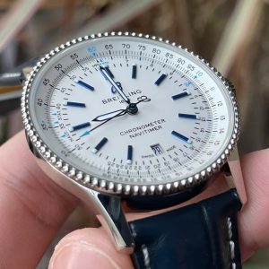 Breitling Navitimer Super Clone – BLS Factory Silver Case White Dial on Black Leather Strap