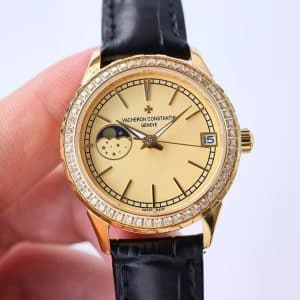Super Clone Vacheron Constantin Égérie 4605F/000R-B496 36.5mm Champagne Dial Rose Gold Case Leather Strap ZF Factory