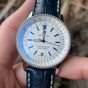 Breitling Navitimer Super Clone – BLS Factory Silver Case White Dial on Black Leather Strap
