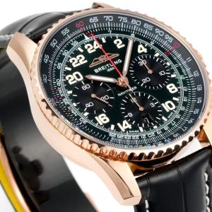 Breitling Navitimer Super Clone by BLS Factory — Rose-Gold Case, Green Dial, Black Leather Strap