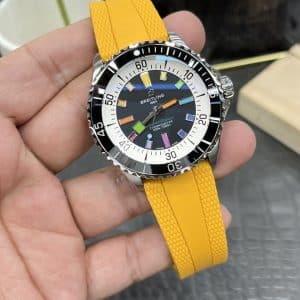Super Clone Breitling Superocean 44 Rainbow Index Black Dial Stainless Steel Yellow Rubber Strap BLS Factory