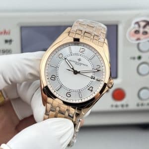Super Clone Vacheron Constantin Fiftysix 40mm Silver Sector Dial Pink Gold Case Bracelet ZF Factory