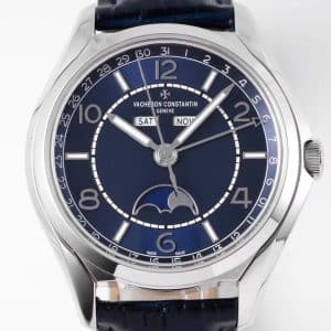Super Clone Vacheron Constantin Fiftysix 4000E/000A-B548 40mm Blue Complete Calendar Steel Case Leather Strap TW Factory
