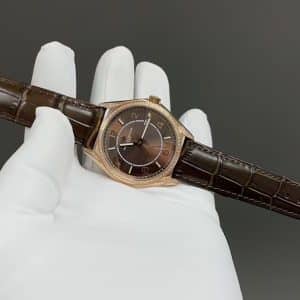 Super Clone Vacheron Constantin Fiftysix 4600E/000A-B402 40mm Brown Dial Diamond Bezel Pink Gold Case Leather Strap TW Factory