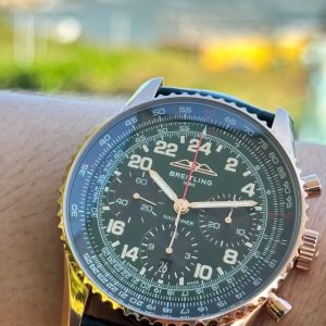 Breitling Navitimer Super Clone – BLS Factory Rose Gold Case Black 24-Hour Dial on Black Leather