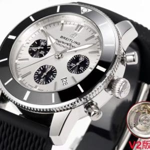 Super Clone Breitling Superocean Heritage II Chronograph 44 Silver Dial Black Bezel Rubber Strap BLS Factory V2 China Replica Edition