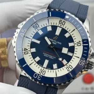 Super Clone Breitling Superocean 44 Blue Dial Cream Ring Blue Bezel with Blue Rubber Strap from BLS Factory China Replica Edition