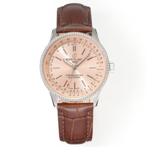 Breitling Navitimer Super Clone by BLS Factory — Silver Case, Soft Rose Dial, Brown Leather in Daily Light