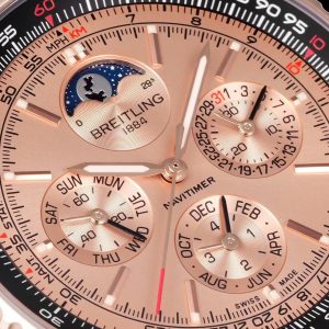 Breitling Navitimer Moonphase Chronograph Super Clone – GR Factory Rose Gold Dial on Bracelet