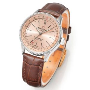 Breitling Navitimer Super Clone by BLS Factory — Silver Case, Soft Rose Dial, Brown Leather in Daily Light
