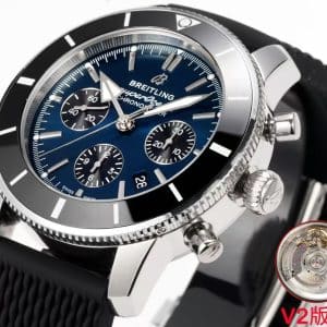 Super Clone Breitling Superocean Heritage Chronograph 44 Blue Dial Stainless Steel Black Rubber Strap BLS Factory V2