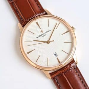 Super Clone Vacheron Constantin Patrimony 40mm Silver Engraved Dial White-Gold Case Black Leather Strap MKS Factory