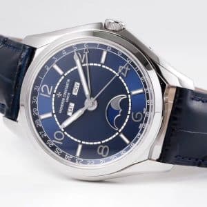 Super Clone Vacheron Constantin Fiftysix 4000E/000A-B548 40mm Blue Complete Calendar Steel Case Leather Strap TW Factory