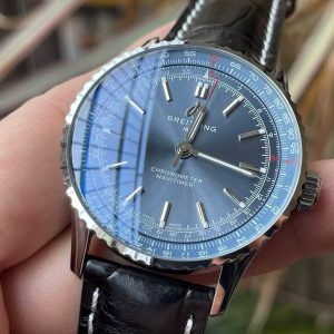 Breitling Navitimer Super Clone – BLS Factory Silver Case Smoke Blue Dial on Black Leather Strap