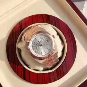 Super Clone Vacheron Constantin Overseas 41mm Silver Dial Rose Gold Stainless Steel Integrated Bracelet BBS Factory