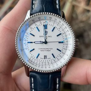 Breitling Navitimer Super Clone – BLS Factory Silver Case White Dial on Black Leather Strap