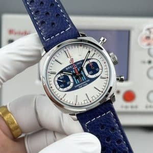 Super Clone Breitling Top Time 41 Blue-White Reverse Panda Dial Stainless Steel Leather Strap BLS Factory