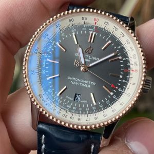 Breitling Navitimer Super Clone – BLS Factory Rose Gold Gray Dial on Leather Strap