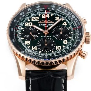 Breitling Navitimer Super Clone by BLS Factory — Rose-Gold Case, Green Dial, Black Leather Strap