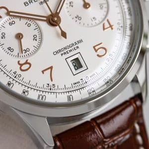 Super Clone Breitling Premier Chronograph 42 Silver-White Dial Stainless Steel Black Leather BLS Factory