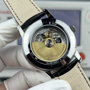 Super Clone Vacheron Constantin Patrimony Moon Phase & Retrograde Date 42.5mm Gray Dial White-Gold Case Black Leather Strap MKS Factory (Ref. 4010U / MKS 9015-Based Calendar + Moonphase Module)