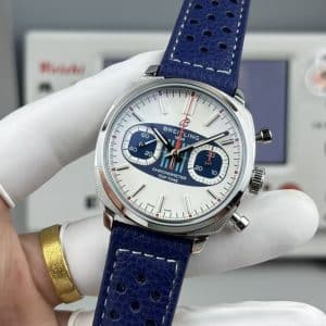 Super Clone Breitling Top Time 41 Blue-White Reverse Panda Dial Stainless Steel Leather Strap BLS Factory