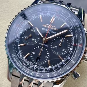 Breitling Navitimer Chronograph Super Clone – BLS Factory Silver Case Black Dial on Steel Bracelet