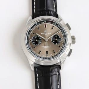 Super Clone Breitling Premier Chronograph 42 Smoke-Grey Dial Stainless Steel Black Leather BLS Factory
